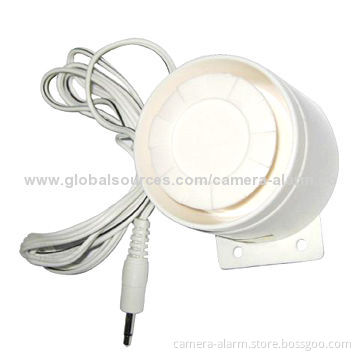 White Portable Wired Indoor Mini Sound Siren for Home Alarm, 12V DC Power Requirement